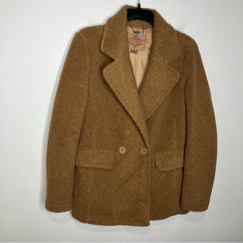 JouJou teddy bear blazer pea coat style‎ coat size small caramel colored